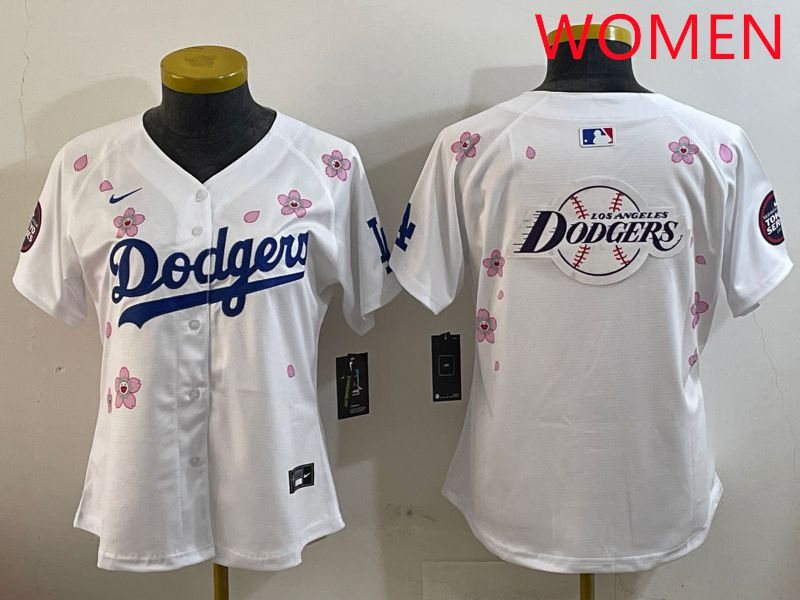 Women Los Angeles Dodgers Blank White Sakura Edition 2025 Nike MLB Jersey style 25->women mlb jersey->Women Jersey